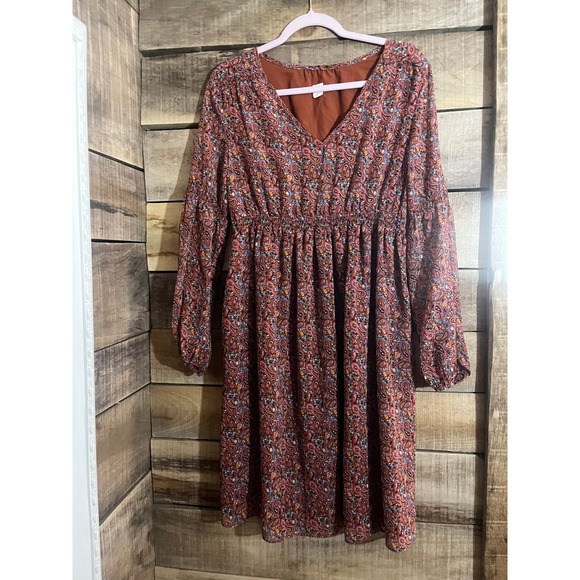 GAP Dresses & Skirts - Gap Maternity Rust Orange Paisley Smocked Waist V-Neck Midi Dress Small